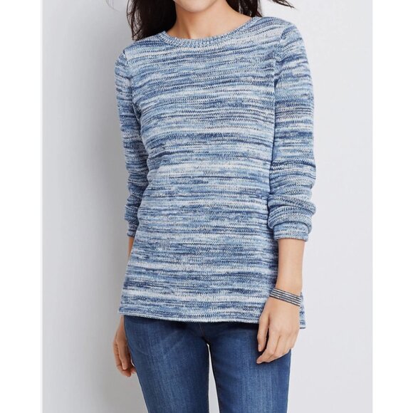 J. Jill Sweaters - J. JILL Womens' Blue & White Spaced-Dyed Cotton Marled Pullover Sweater Sz L